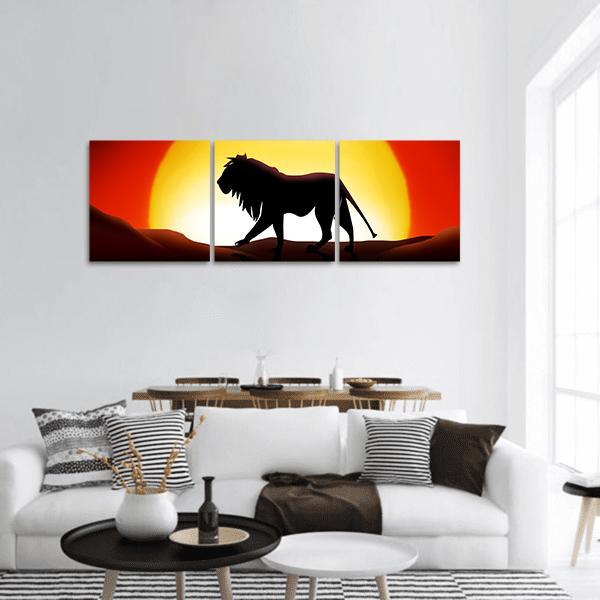 Lonesome Lion Panoramic Canvas Wall Art-3 Piece-25" x 08"-Tiaracle
