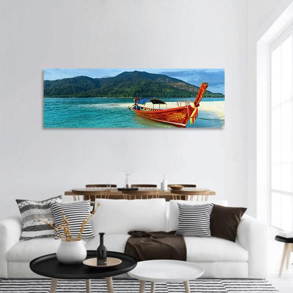 Boat On Lipe Island Panoramic Canvas Wall Art-3 Piece-25" x 08"-Tiaracle