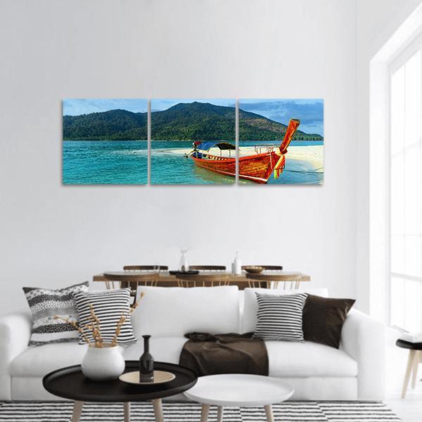 Boat On Lipe Island Panoramic Canvas Wall Art-3 Piece-25" x 08"-Tiaracle