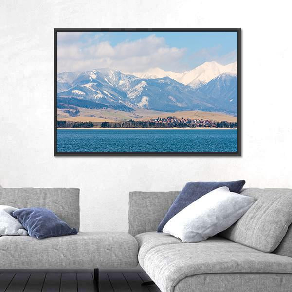 Liptovska Mara Lake Canvas Wall Art-1 Piece-Floating Frame-24" x 16"-Tiaracle