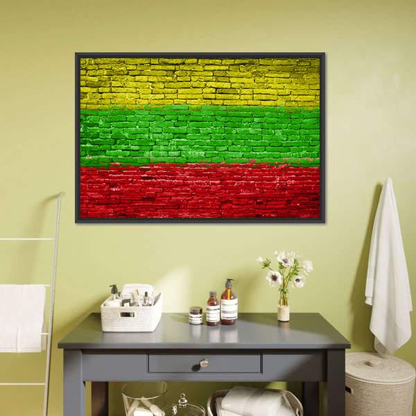 Lithuania Flag On Brick Wall Canvas Wall Art-1 Piece-Floating Frame-24" x 16"-Tiaracle
