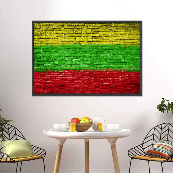 Lithuania Flag On Brick Wall Canvas Wall Art-5 Horizontal-Gallery Wrap-22" x 12"-Tiaracle
