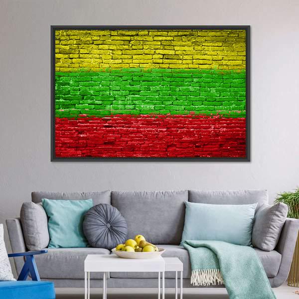 Lithuania Flag On Brick Wall Canvas Wall Art-5 Horizontal-Gallery Wrap-22" x 12"-Tiaracle