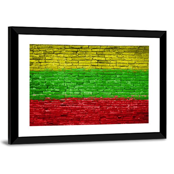 Lithuania Flag On Brick Wall Canvas Wall Art-5 Horizontal-Gallery Wrap-22" x 12"-Tiaracle