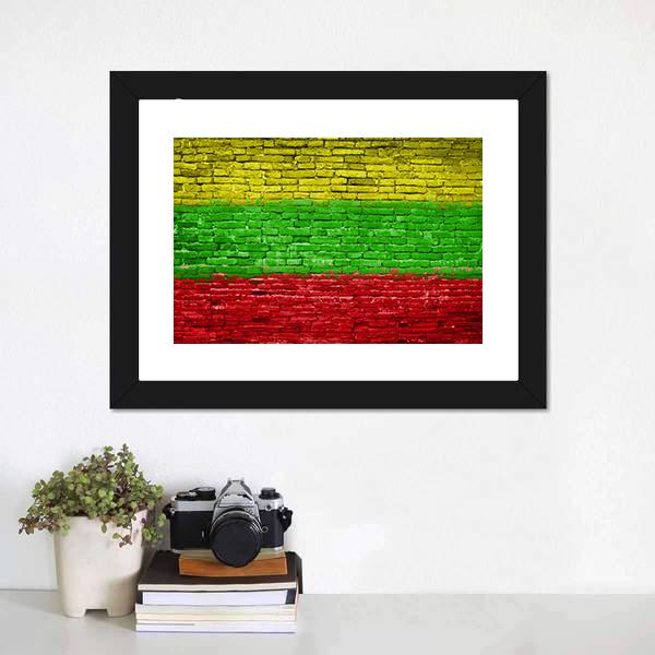 Lithuania Flag On Brick Wall Canvas Wall Art-1 Piece-Framed Print-20" x 16"-Tiaracle