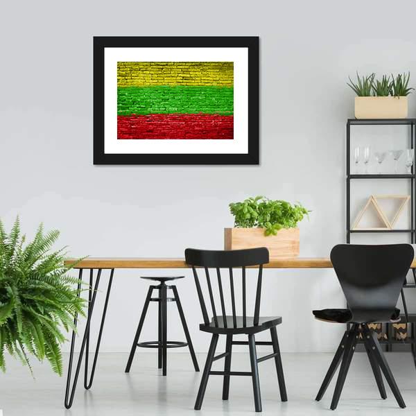 Lithuania Flag On Brick Wall Canvas Wall Art-5 Horizontal-Gallery Wrap-22" x 12"-Tiaracle