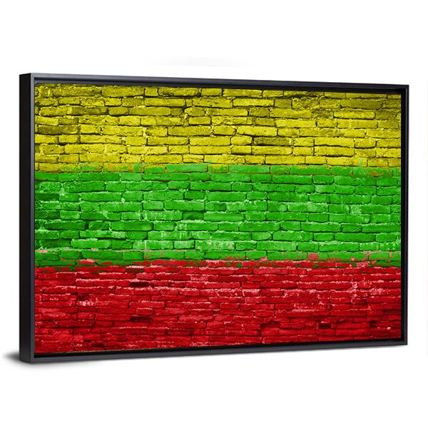 Lithuania Flag On Brick Wall Canvas Wall Art-5 Horizontal-Gallery Wrap-22" x 12"-Tiaracle