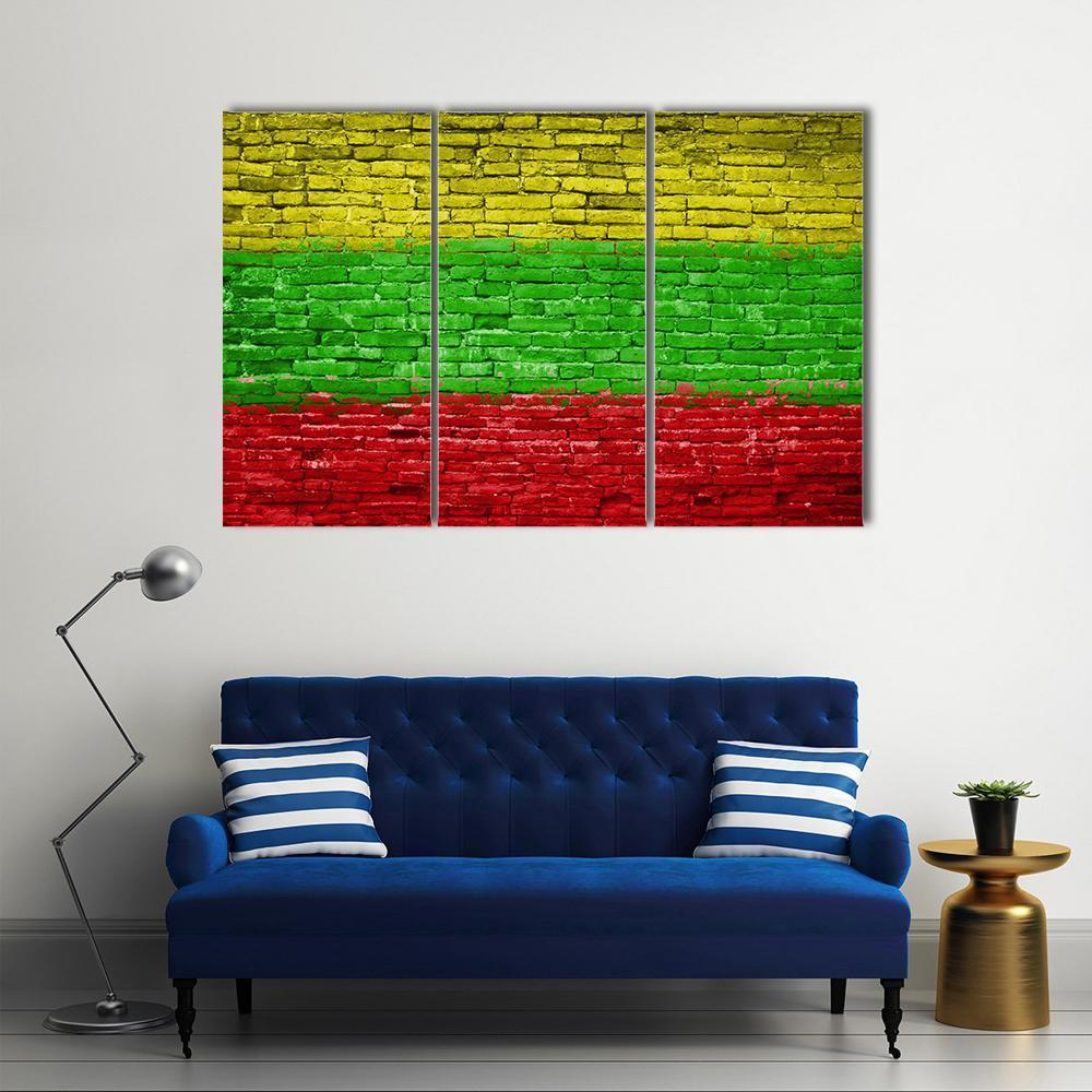 Lithuania Flag On Brick Wall Canvas Wall Art-3 Horizontal-Gallery Wrap-37" x 24"-Tiaracle