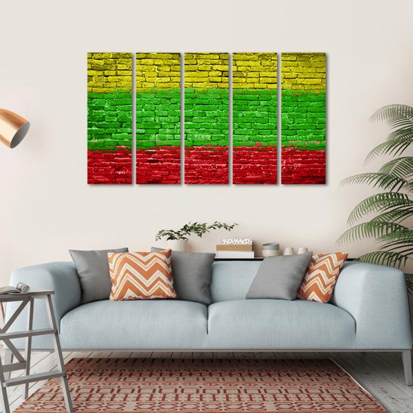 Lithuania Flag On Brick Wall Canvas Wall Art-5 Horizontal-Gallery Wrap-22" x 12"-Tiaracle