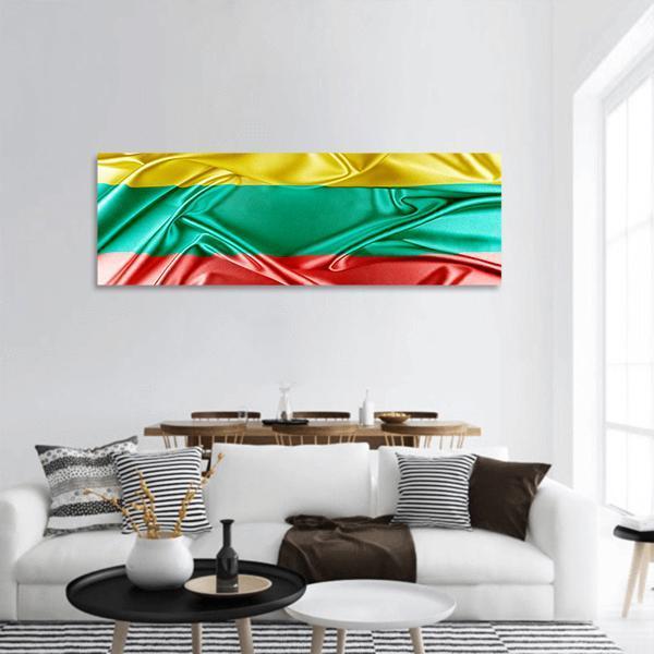 Waving Lithuania Flag Panoramic Canvas Wall Art-1 Piece-36" x 12"-Tiaracle