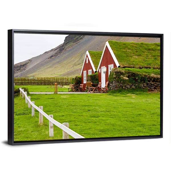 Little Houses In Iceland Canvas Wall Art-3 Horizontal-Gallery Wrap-25" x 16"-Tiaracle