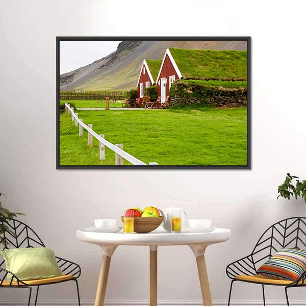 Little Houses In Iceland Canvas Wall Art-3 Horizontal-Gallery Wrap-25" x 16"-Tiaracle