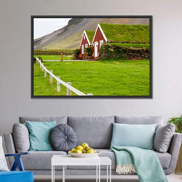 Little Houses In Iceland Canvas Wall Art-3 Horizontal-Gallery Wrap-25" x 16"-Tiaracle