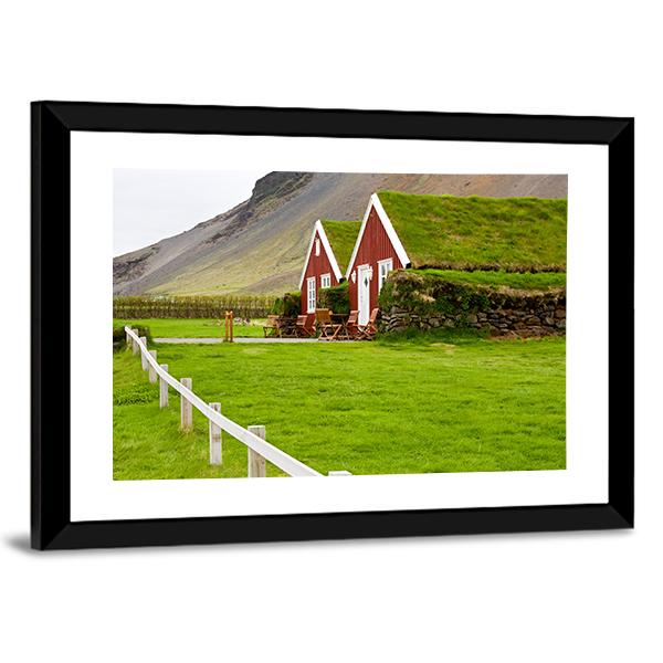 Little Houses In Iceland Canvas Wall Art-3 Horizontal-Gallery Wrap-25" x 16"-Tiaracle