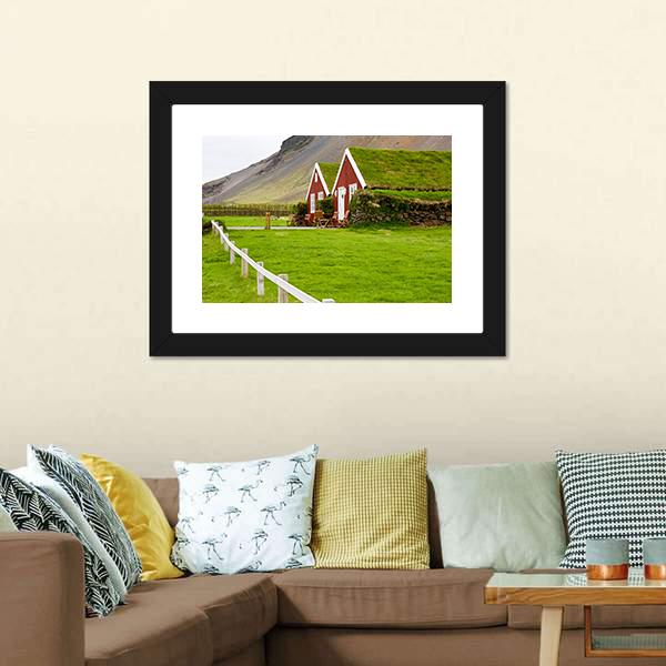 Little Houses In Iceland Canvas Wall Art-3 Horizontal-Gallery Wrap-25" x 16"-Tiaracle
