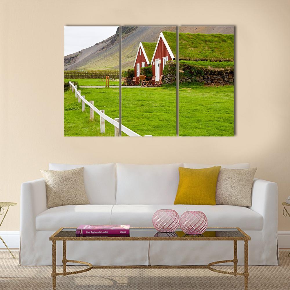 Little Houses In Iceland Canvas Wall Art-3 Horizontal-Gallery Wrap-37" x 24"-Tiaracle