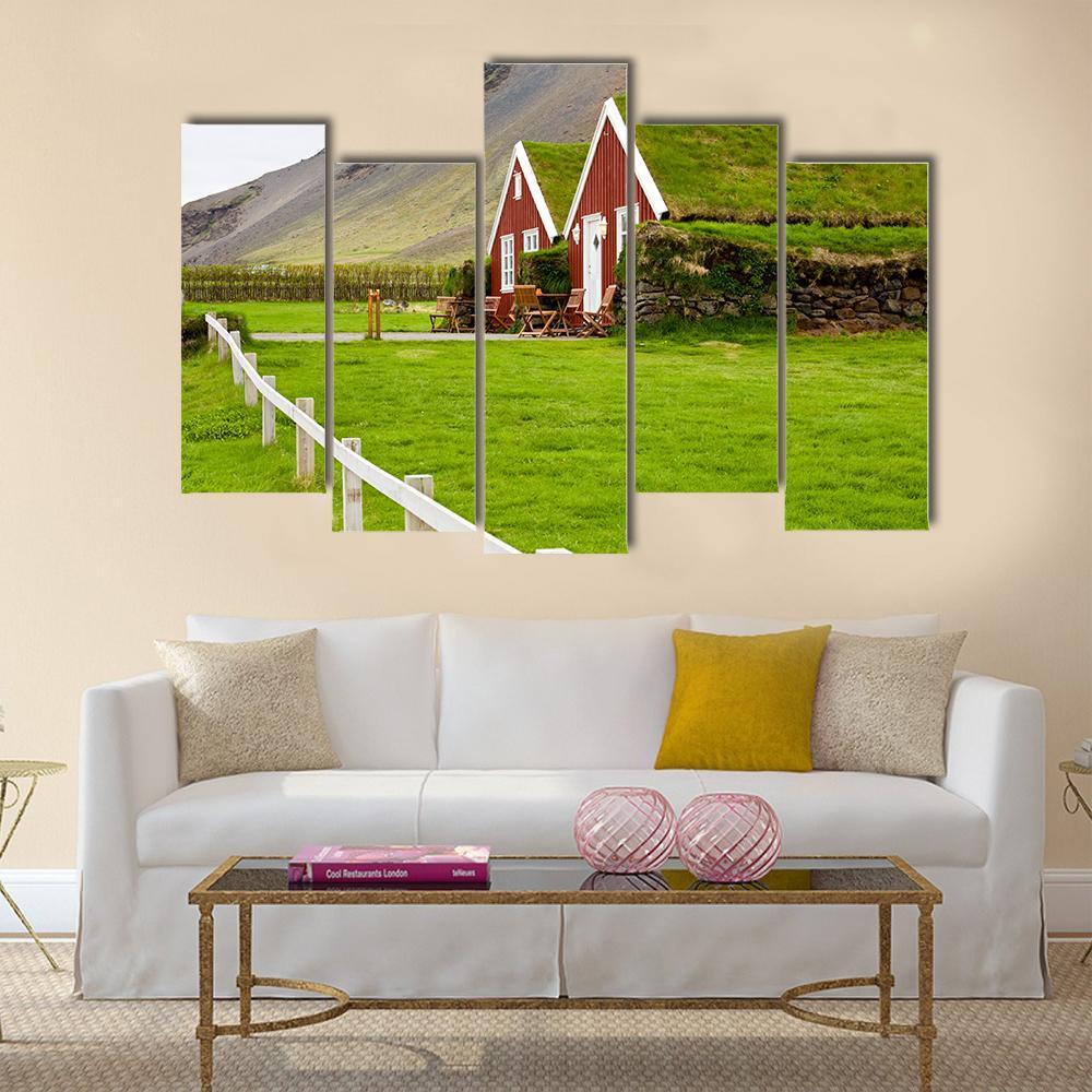 Little Houses In Iceland Canvas Wall Art-5 Pop-Gallery Wrap-47" x 32"-Tiaracle
