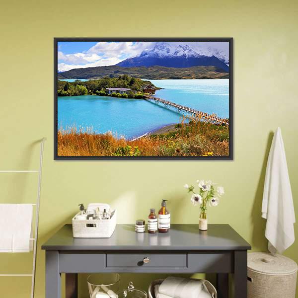 Little Island In Lake Pehoe Canvas Wall Art-1 Piece-Floating Frame-24" x 16"-Tiaracle