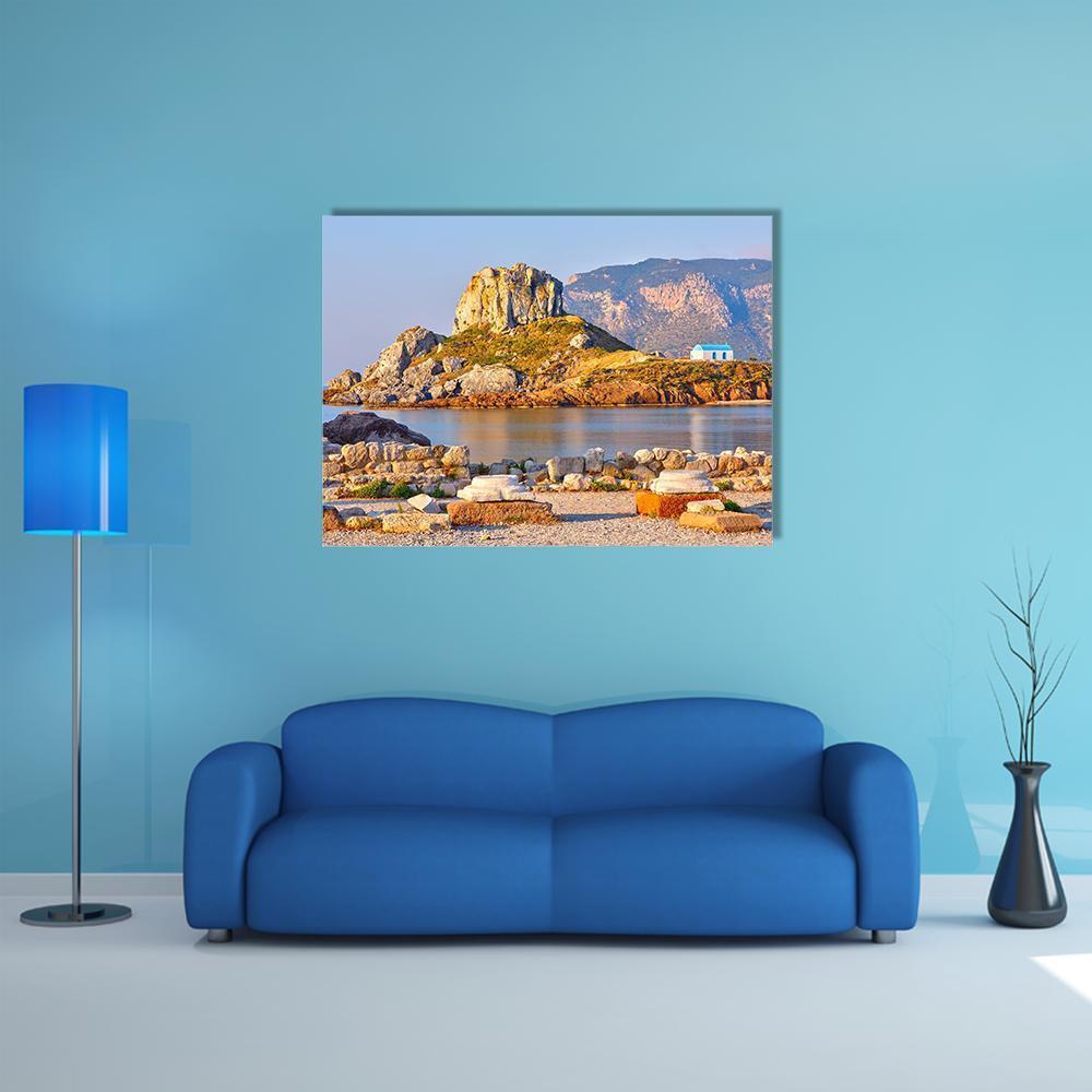 Little Island Kastri Canvas Wall Art in beige, brown and blue, single panel hung on a wall