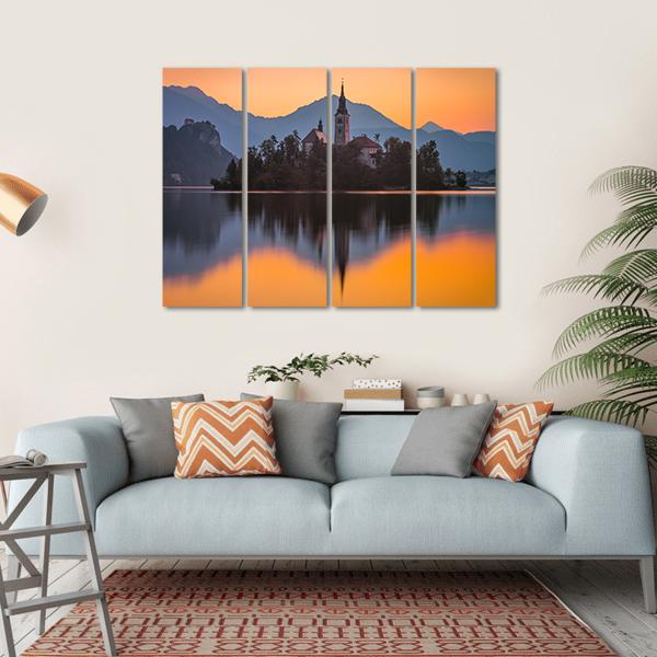 Little Island With Catholic Church Canvas Wall Art-4 Horizontal-Gallery Wrap-34" x 24"-Tiaracle