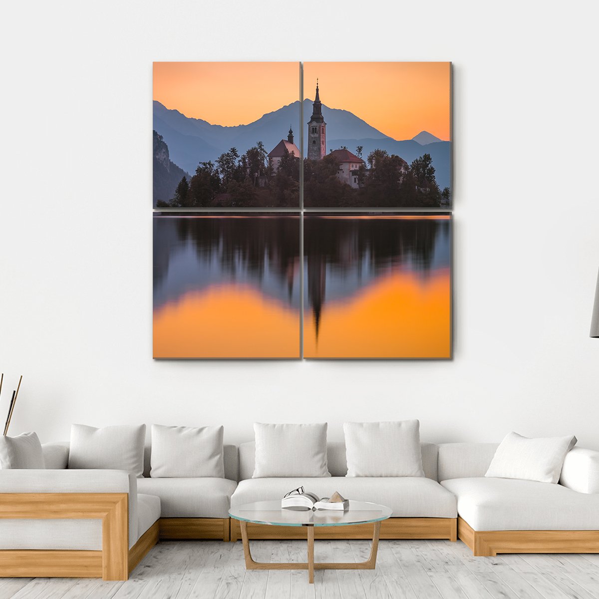 Little Island With Catholic Church Canvas Wall Art-4 Square-Gallery Wrap-17" x 17"-Tiaracle