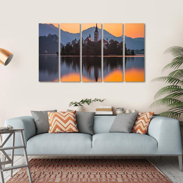 Little Island With Catholic Church Canvas Wall Art-5 Horizontal-Gallery Wrap-22" x 12"-Tiaracle