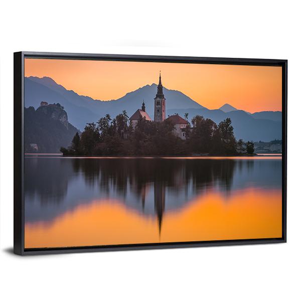 Little Island With Catholic Church Canvas Wall Art-3 Horizontal-Gallery Wrap-25" x 16"-Tiaracle