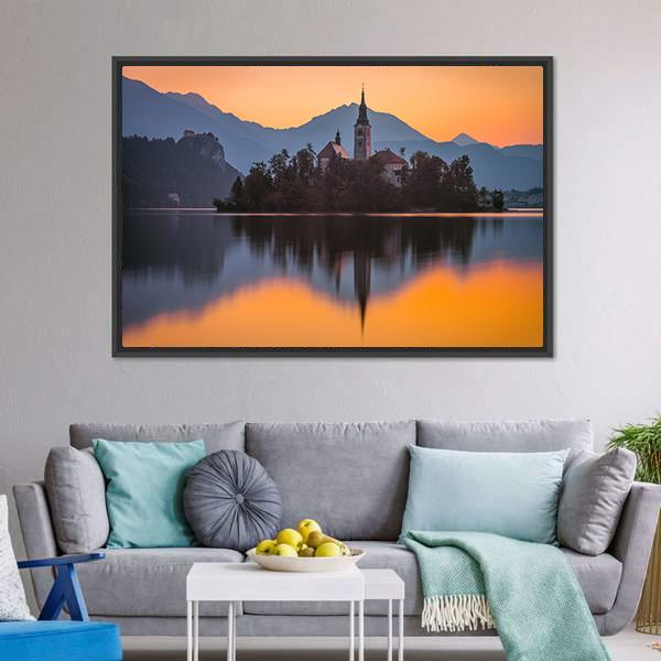 Little Island With Catholic Church Canvas Wall Art-3 Horizontal-Gallery Wrap-25" x 16"-Tiaracle