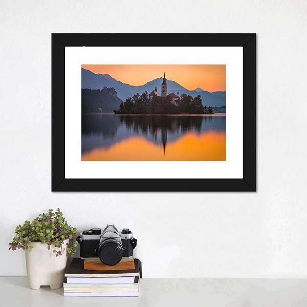 Little Island With Catholic Church Canvas Wall Art-1 Piece-Framed Print-20" x 16"-Tiaracle