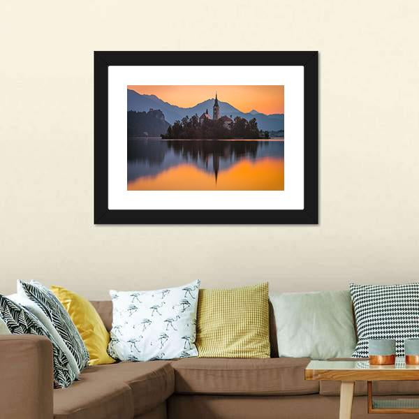 Little Island With Catholic Church Canvas Wall Art-3 Horizontal-Gallery Wrap-25" x 16"-Tiaracle