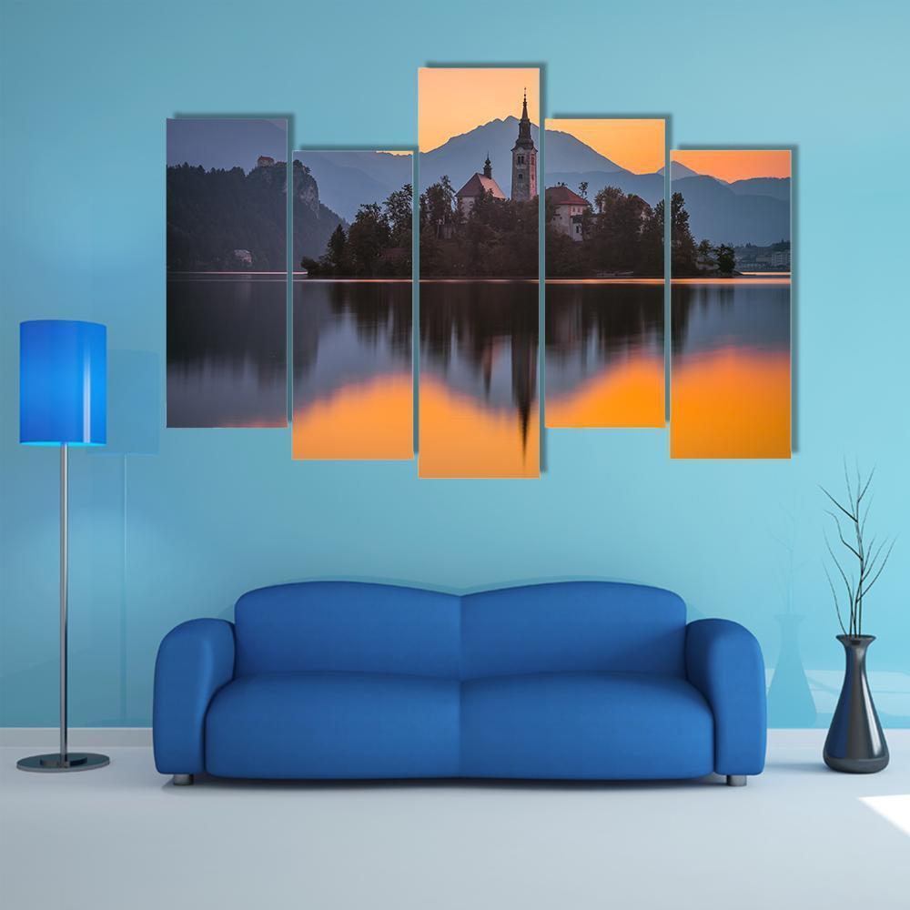 Little Island With Catholic Church Canvas Wall Art-5 Pop-Gallery Wrap-47" x 32"-Tiaracle