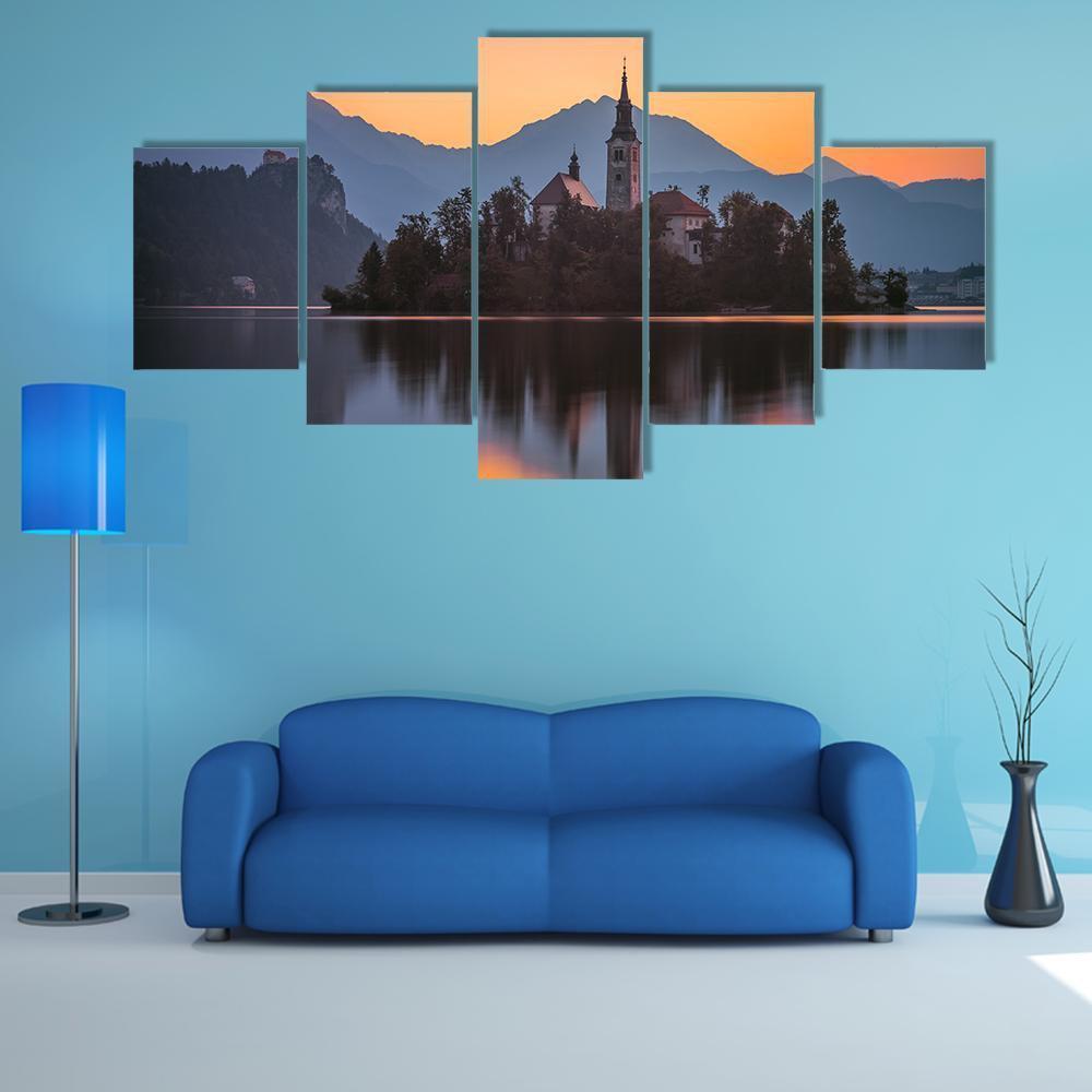 Little Island With Catholic Church Canvas Wall Art-5 Star-Gallery Wrap-62" x 32"-Tiaracle