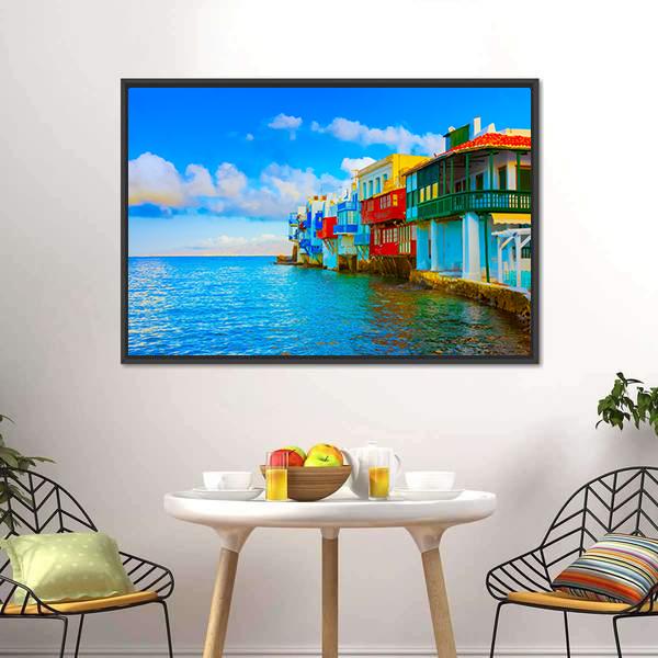 Little Venice In Mykonos Island Cyclades Canvas Wall Art-3 Horizontal-Gallery Wrap-25" x 16"-Tiaracle