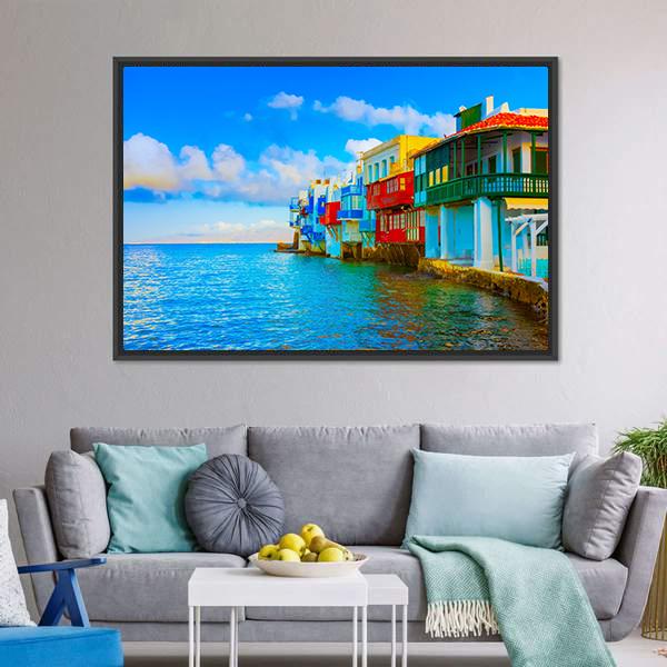 Little Venice In Mykonos Island Cyclades Canvas Wall Art-3 Horizontal-Gallery Wrap-25" x 16"-Tiaracle