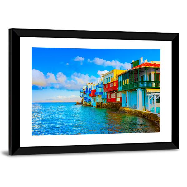 Little Venice In Mykonos Island Cyclades Canvas Wall Art-3 Horizontal-Gallery Wrap-25" x 16"-Tiaracle
