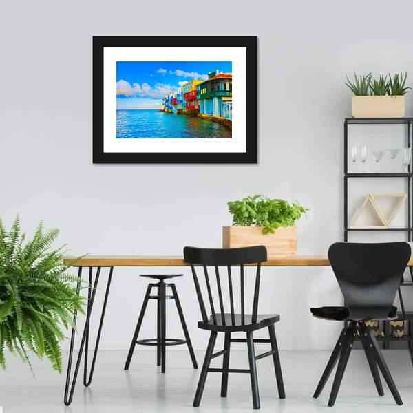 Little Venice In Mykonos Island Cyclades Canvas Wall Art-3 Horizontal-Gallery Wrap-25" x 16"-Tiaracle