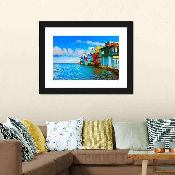Little Venice In Mykonos Island Cyclades Canvas Wall Art-3 Horizontal-Gallery Wrap-25" x 16"-Tiaracle