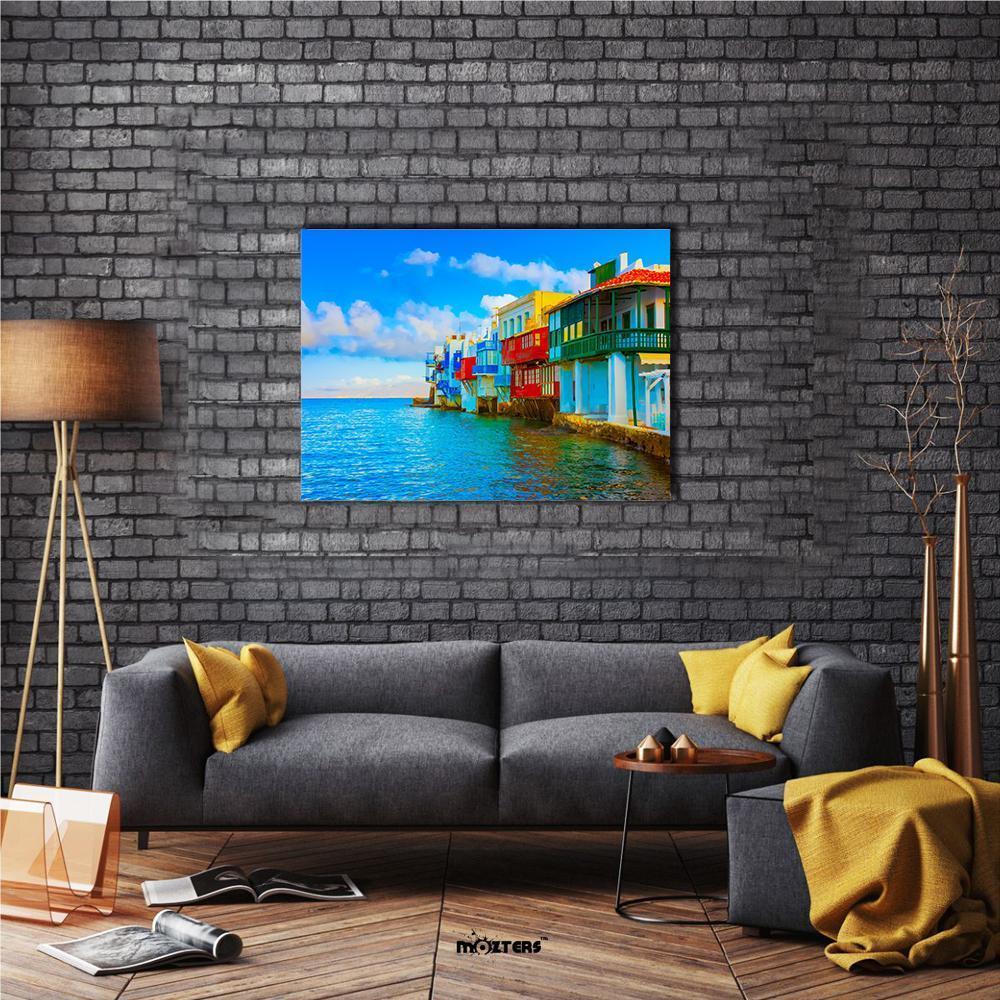 Little Venice In Mykonos Island Cyclades Canvas Wall Art-1 Piece-Gallery Wrap-48" x 32"-Tiaracle