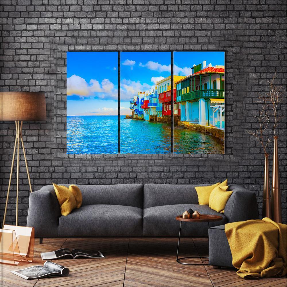 Little Venice In Mykonos Island Cyclades Canvas Wall Art-3 Horizontal-Gallery Wrap-37" x 24"-Tiaracle