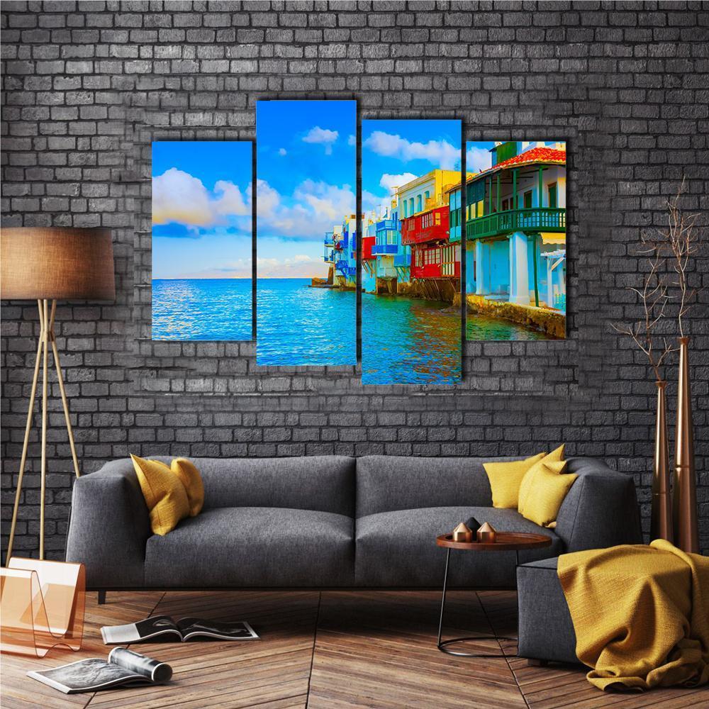 Little Venice In Mykonos Island Cyclades Canvas Wall Art-4 Pop-Gallery Wrap-50" x 32"-Tiaracle