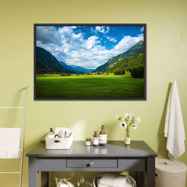 Little Village In Mountains Austria Canvas Wall Art-1 Piece-Floating Frame-24" x 16"-Tiaracle