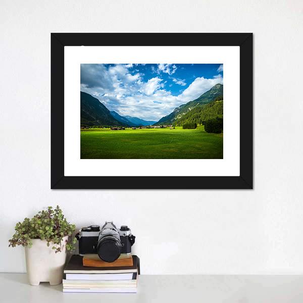 Little Village In Mountains Austria Canvas Wall Art-1 Piece-Framed Print-20" x 16"-Tiaracle