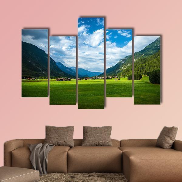 Little Village In Mountains Austria Canvas Wall Art-5 Pop-Gallery Wrap-47" x 32"-Tiaracle