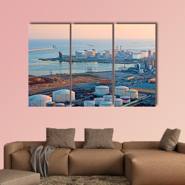 LNG Tanks At Port Of Barcelona Canvas Wall Art-3 Horizontal-Gallery Wrap-37" x 24"-Tiaracle