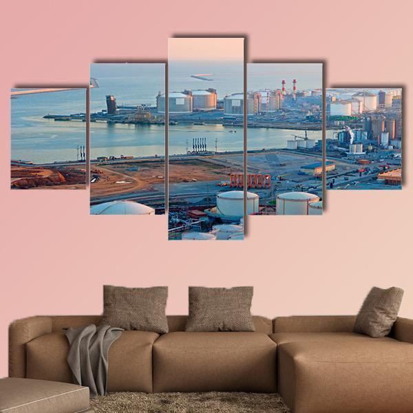 LNG Tanks At Port Of Barcelona Canvas Wall Art-5 Star-Gallery Wrap-62" x 32"-Tiaracle