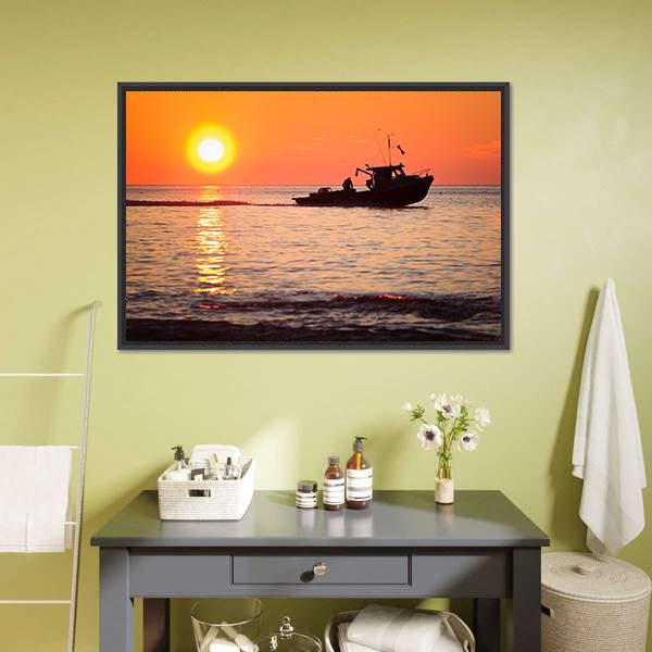 Lobster Fishing Boat Canvas Wall Art-1 Piece-Floating Frame-24" x 16"-Tiaracle