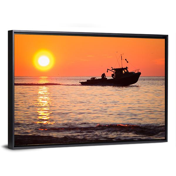 Lobster Fishing Boat Canvas Wall Art-5 Horizontal-Gallery Wrap-22" x 12"-Tiaracle