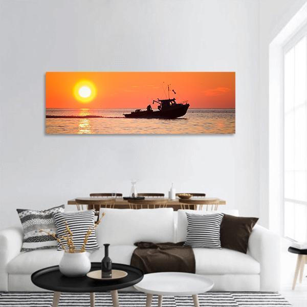 Lobster Fishing Boat Panoramic Canvas Wall Art-3 Piece-25" x 08"-Tiaracle