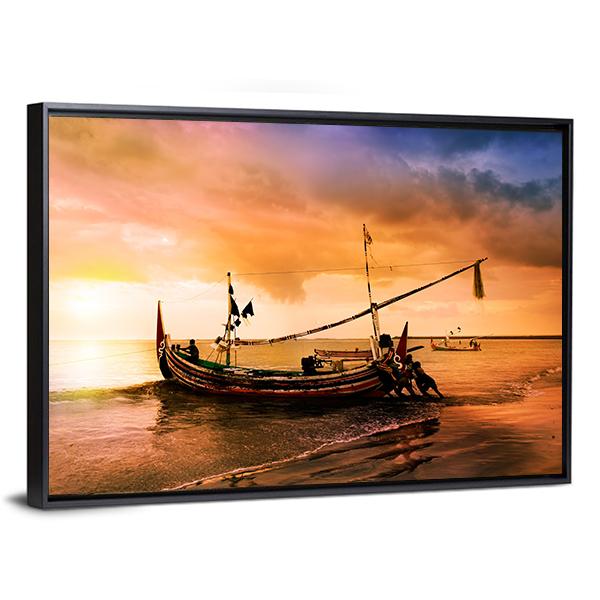 Local Boat On Beach Canvas Wall Art-3 Horizontal-Gallery Wrap-25" x 16"-Tiaracle