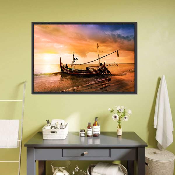 Local Boat On Beach Canvas Wall Art-1 Piece-Floating Frame-24" x 16"-Tiaracle